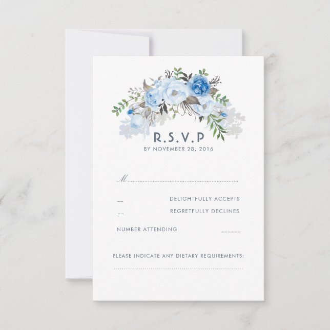 Dusty Blue Floral Wedding RSVP (Anverso)