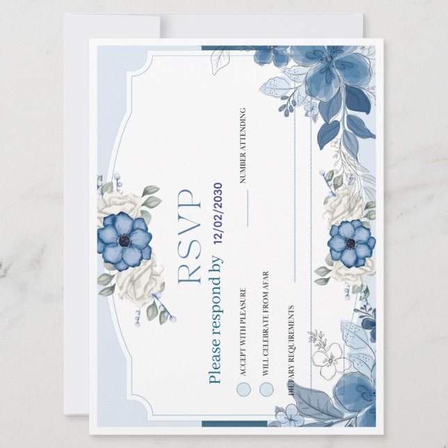 Dusty Blue Floral Wedding RSVP Card | Botanical (Anverso)