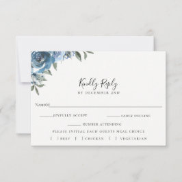 Dusty Blue Floral Wedding RSVP Comida Tarjeta de E