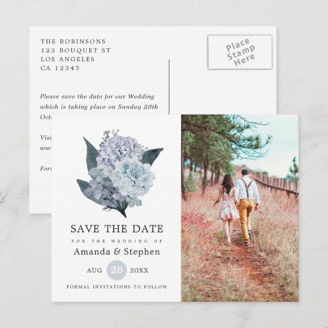 Dusty Blue Floral Wedding Salven la postal de la f (Anverso / Reverso)