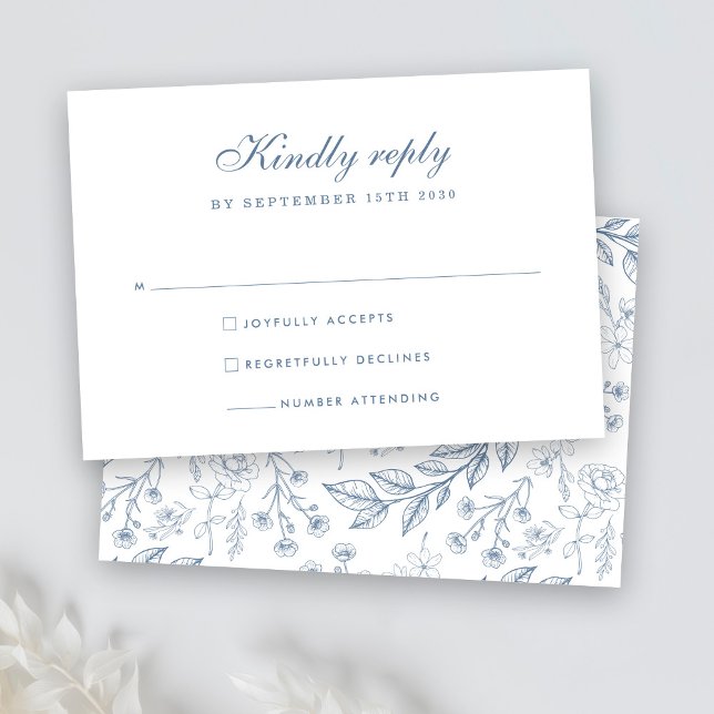 Dusty Blue Floral Wedding Tarjeta RSVP (Subido por el creador)