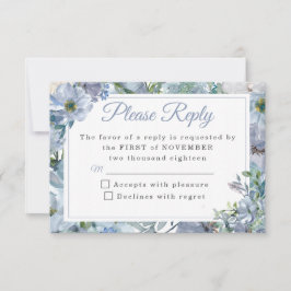 Dusty Blue Floral Wedding Tarjetas RSVP