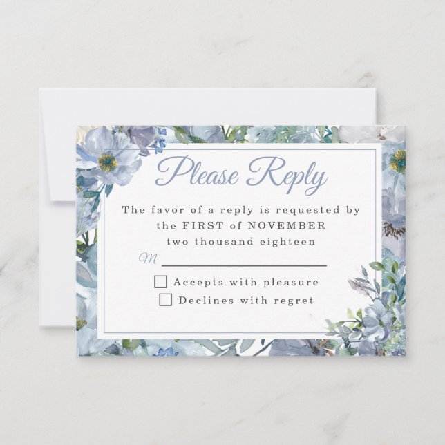 Dusty Blue Floral Wedding Tarjetas RSVP (Anverso)