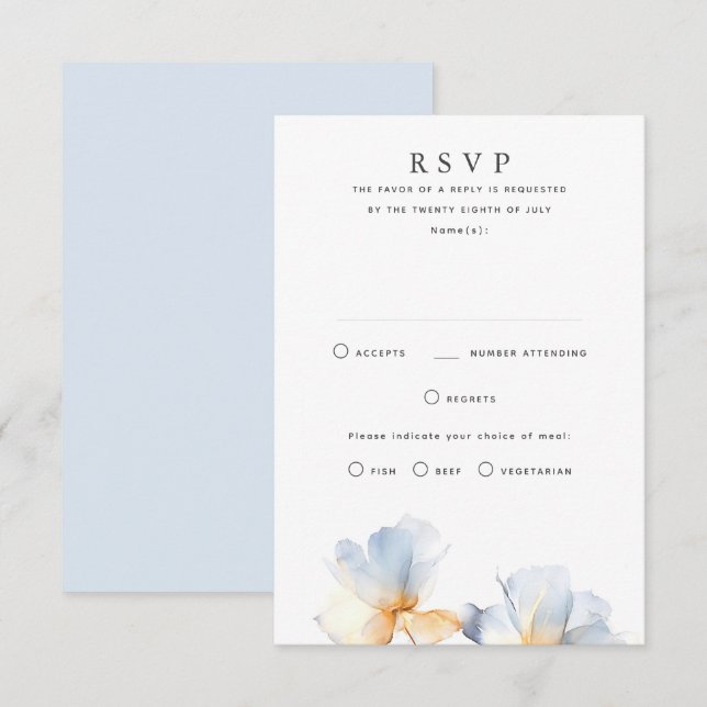Dusty Blue Floral Wedding Tarjetas RSVP (Anverso / Reverso)