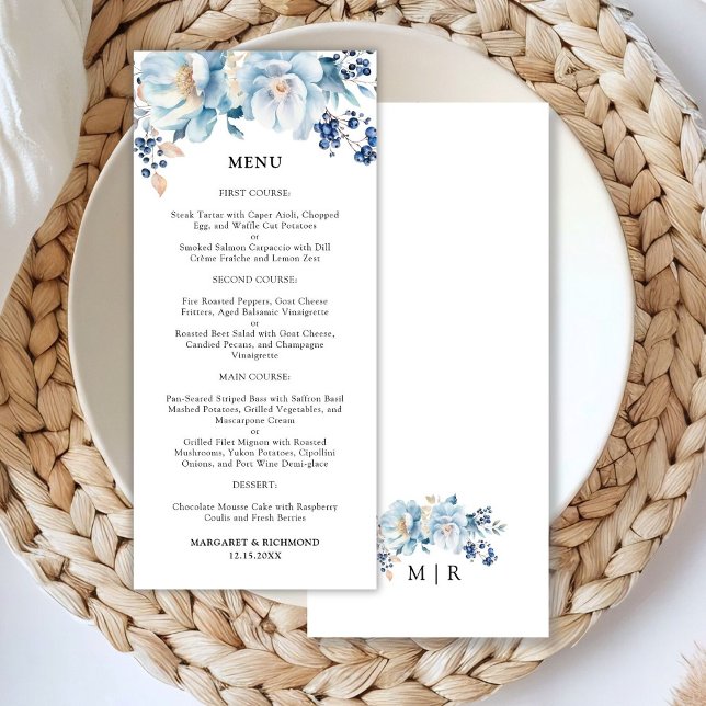 Dusty Blue Floral Winter Wedding Menu (Subido por el creador)