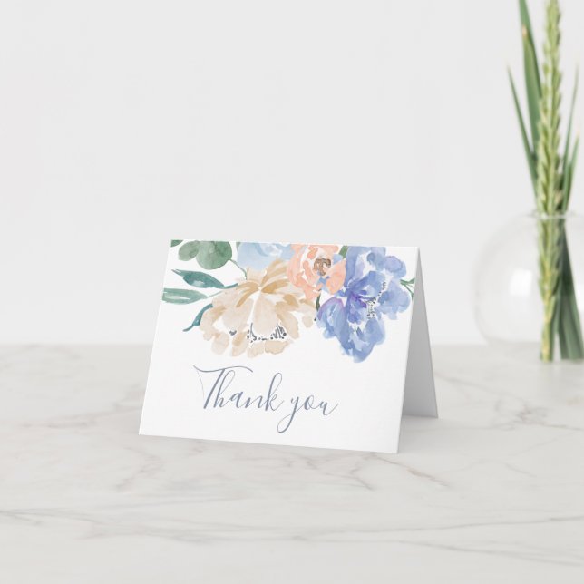 Dusty Blue Florals Boda Gracias Tarjeta (Anverso)