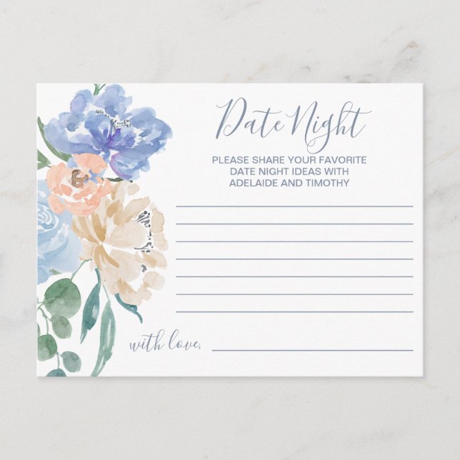 Dusty Blue Florals con tarjetas de ideas nocturnas (Anverso)