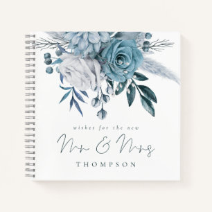 Dusty Blue Florals Desea Nuevo Libro De Invitados 