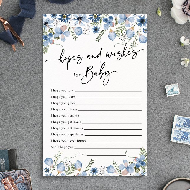Dusty Blue Florals Esperanzas y Deseos Tarjeta Bab (Subido por el creador)