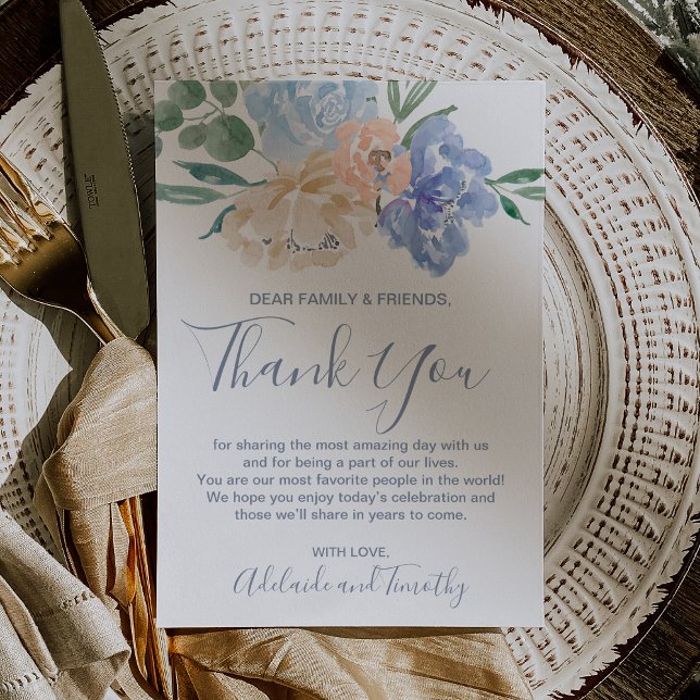 Dusty Blue Florals Gracias Tarjeta De Recepción (Dusty Blue Florals Thank You Reception Card)