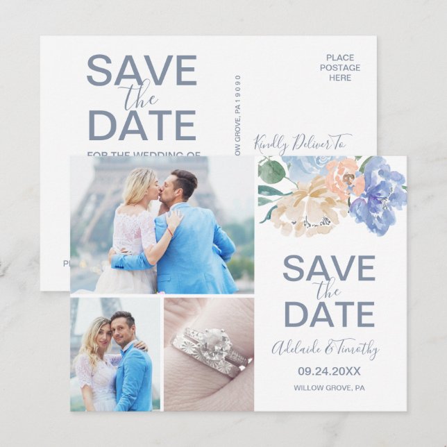 Dusty Blue Florals Salven la tarjeta postal de fot (Anverso / Reverso)