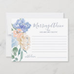 Dusty Blue Florals Tarjetas de consejo matrimonial<br><div class="desc">Estas polvorientas tarjetas de consejo de matrimonio de flores azules son la actividad perfecta para una boda de primavera o verano o una ducha de novia. El diseño es elegante y está decorado con peonías azules claras con flores de melocotón y crema en un magnífico ramo. Personaliza estas tarjetas con...</div>