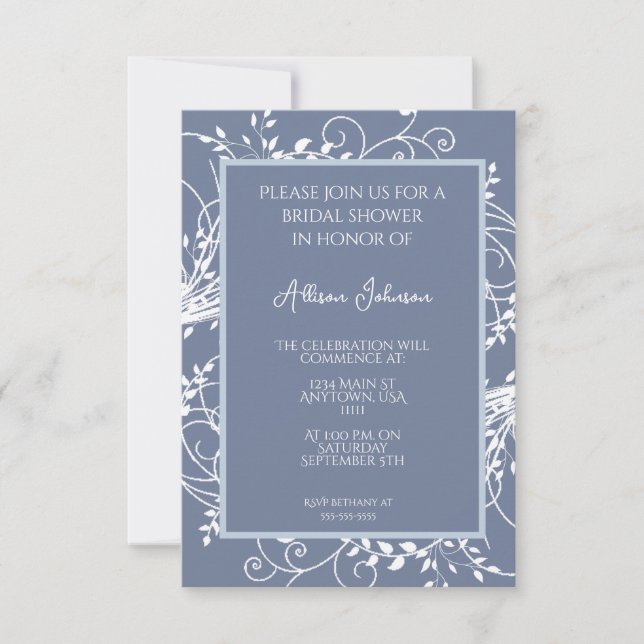 Dusty Blue Flourish Bridal Shower Invitación (Anverso)