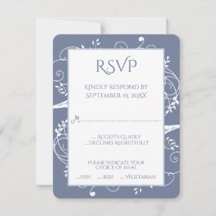 Dusty Blue Flourish Wedsh Tarjeta RSVP