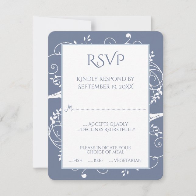 Dusty Blue Flourish Wedsh Tarjeta RSVP (Anverso)