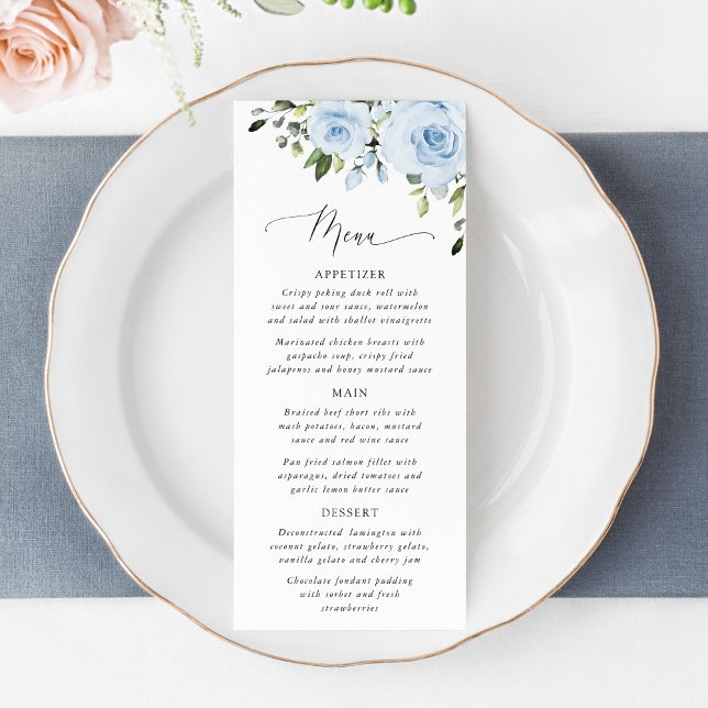 Dusty Blue Flowers, Greenery, Bridal Shower Menu (Subido por el creador)
