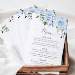 Dusty Blue Flowers, Greenery, Bridal Shower Menu<br><div class="desc">Add a personal touch to your bridal shower celebration with these stylish and memorable party items! Design features dusty blue watercolor flowers and greenery on white background.</div>