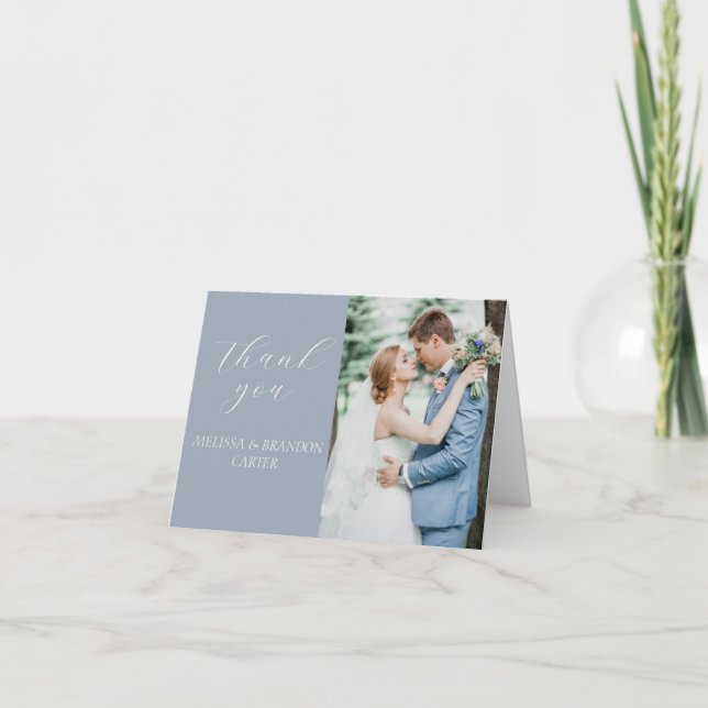 Dusty Blue Foto de boda Agradecimiento  (Anverso)