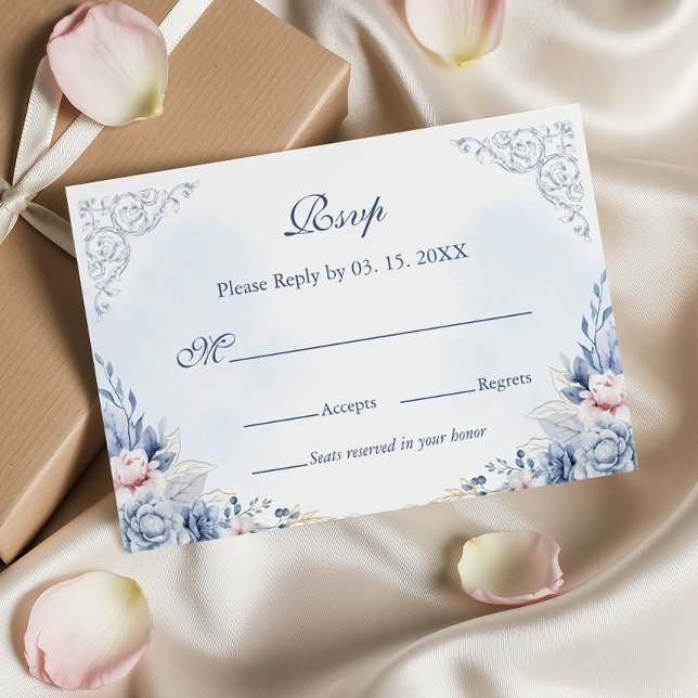 Dusty Blue French Garden Floral Wedding RSVP (Subido por el creador)