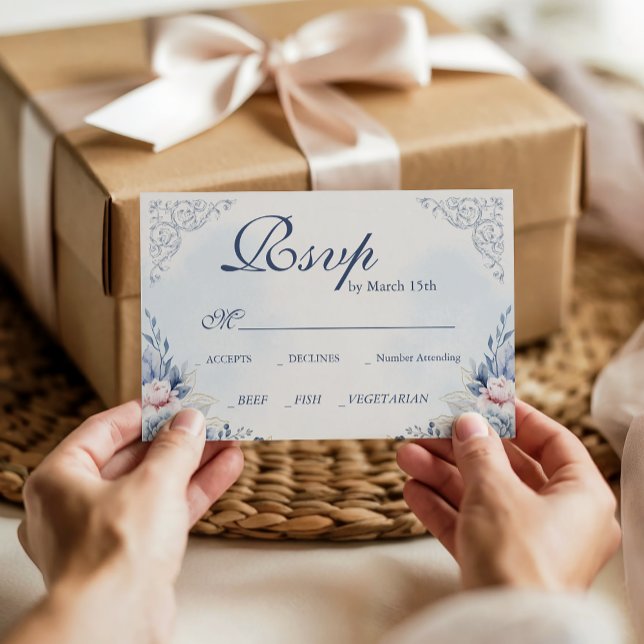 Dusty Blue French Garden Floral Wedding RSVP (Subido por el creador)