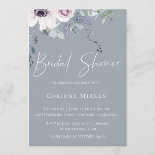 Dusty Blue Garden Floral Bridal Shower Invitación