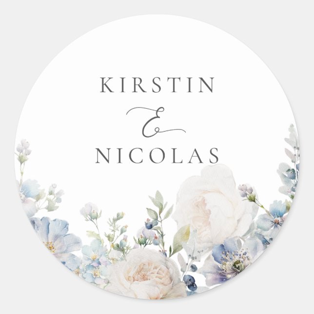 Dusty Blue Garden Sello para sobres Boda floral (Anverso)