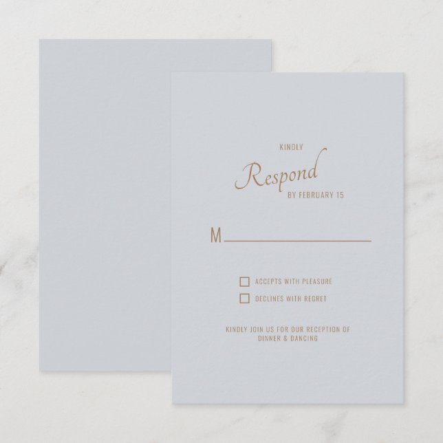 Dusty Blue Gold Boda de texto RSVP (Anverso / Reverso)