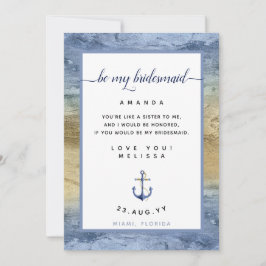 Dusty Blue Gold Bridesmaid Propuesta Tarjeta Náuti