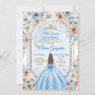 Dusty Blue & Gold Floral Mis XV Anos Invitación