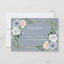 Dusty Blue Gold Rubor Peach Wedding Tarjetas RSVP