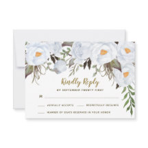 Dusty Blue Gold Vintage Floral Wedding Tarjetas RS