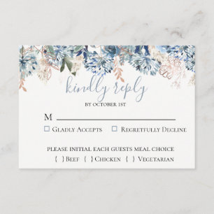 Dusty Blue Golden Botanical Wedding Tarjeta RSVP