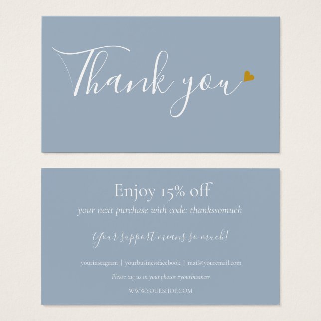 Dusty Blue Gracias Por Comprar Tarjeta De Descuent (Anverso y reverso)