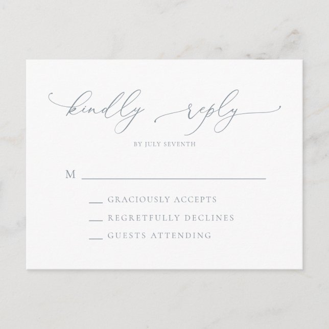 Dusty Blue Gray Boda Minimalista RSVP postal (Anverso)