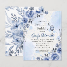 Dusty Blue Gray Peony Brunch & Bubbly Invitación