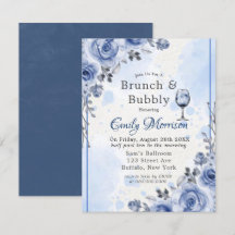 Dusty Blue Gray Peony Brunch & Bubbly Invitación