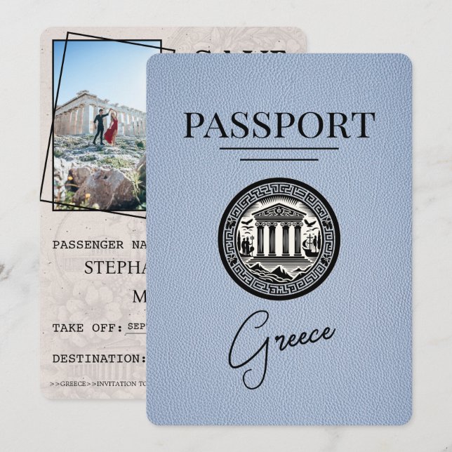 Dusty Blue Greece Passport Guardar la tarjeta de f (Anverso / Reverso)