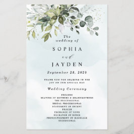 Dusty Blue Greenery Floral Programas de Bodas Rúst
