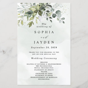 Dusty Blue Greenery Floral Programas de Bodas Rúst