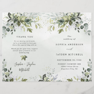 Dusty Blue Greenery Programas De Bodas Dobles Con 