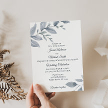 Dusty Blue Greenery Watercolor Tarjeta Boda