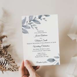 Dusty Blue Greenery Watercolor Tarjeta Boda