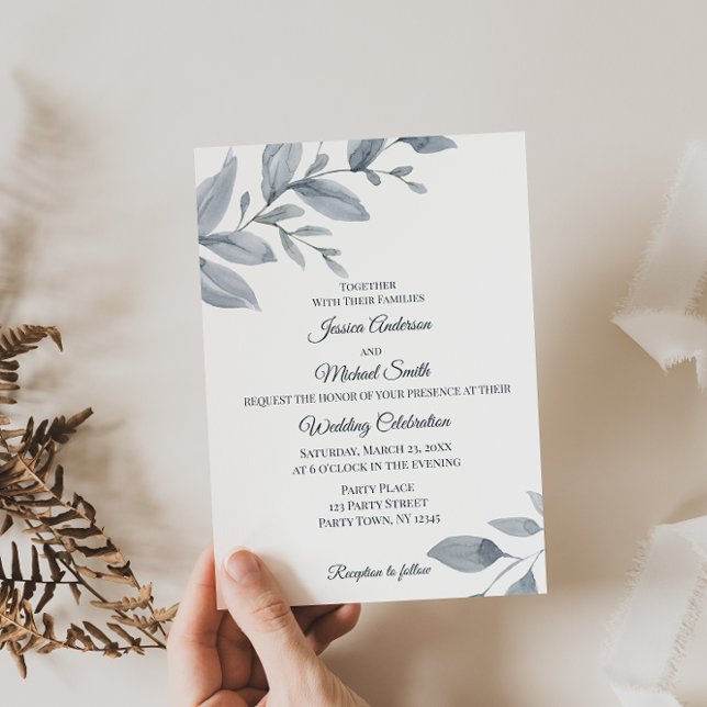 Dusty Blue Greenery Watercolor Tarjeta Boda (Subido por el creador)