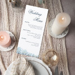 Dusty Blue Greenery Wedding Menu<br><div class="desc">Elevate your reception with this elegant botanical wedding menu design, featuring soft dusty blue and muted green foliage accents for a refined, nature-inspired look. The flowing script header paired with clean, modern typography creates a timeless balance that feels both romantic and sophisticated. Perfect for displaying your carefully curated courses, this...</div>