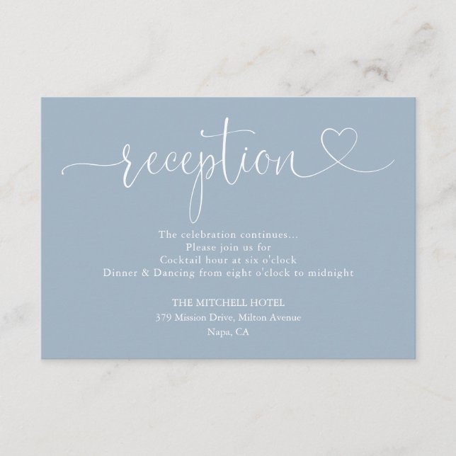 Dusty Blue Heart Script Wedding Recepción (Anverso)