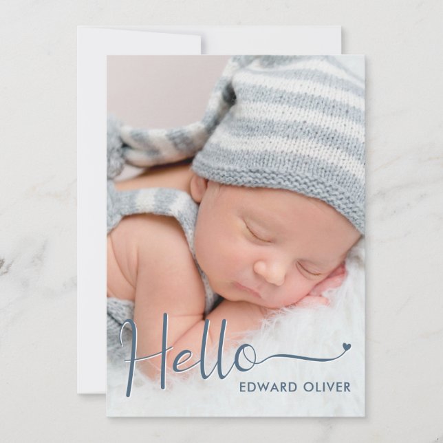 Dusty Blue Hello Baby Photo Nation Anuncio (Anverso)