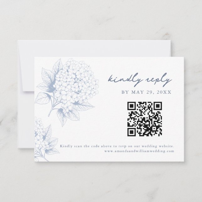 Dusty Blue Hydrangea QR Code RSVP Card (Anverso)