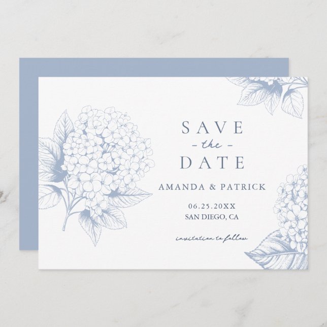 Dusty Blue Hydrangea Wedding Guardar la tarjeta de (Anverso / Reverso)