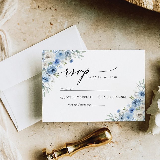 Dusty Blue Ivory Boda Ceremony Tarjeta RSVP (Subido por el creador)