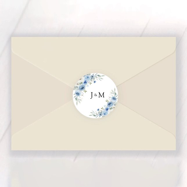 Dusty Blue Ivory Boda Pegatina redondo clásico (Subido por el creador)
